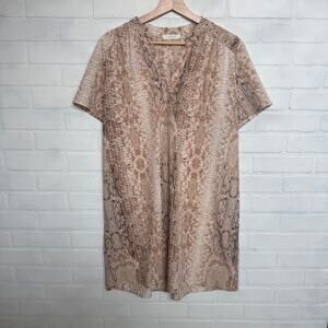 Entro Women's Snake Print Short Sleeve Shirt Shift Dress Beige sz XL